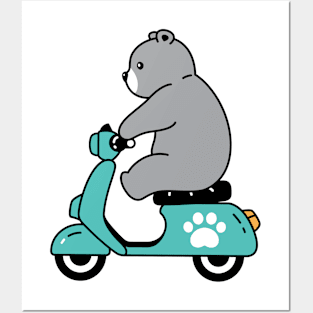 Cute Bear On Motorcycle Posters and Art